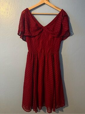 Unique Vintage Burgundy Classic V-Neck Flutter Sleeve Midi Dress